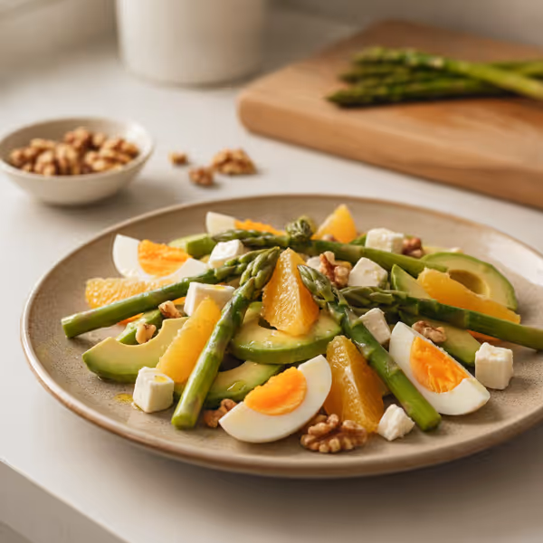 Aspargessalat med æg, avocado, appelsin & fetaost