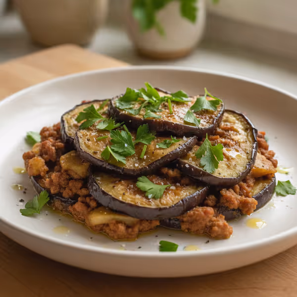Auberginegratin med hakket kød