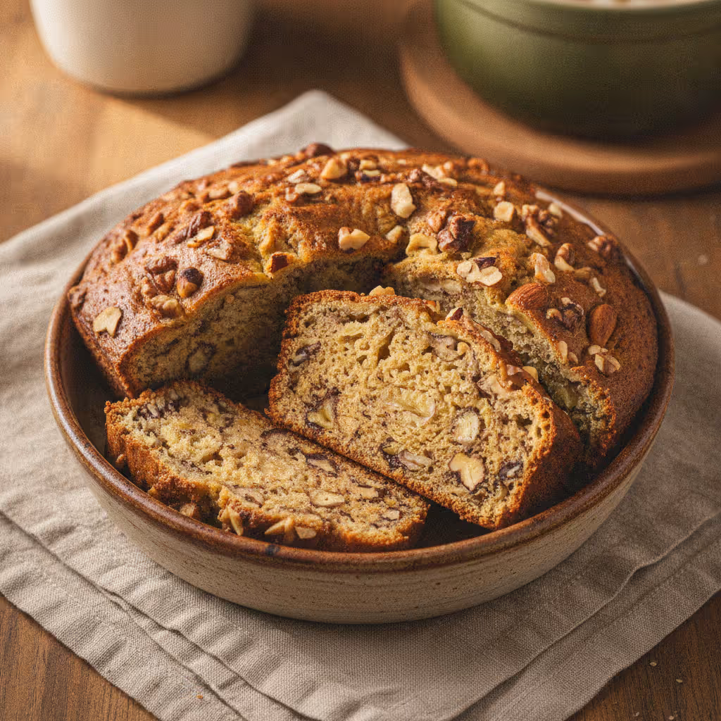 Banan-nøddebrød, klar til servering