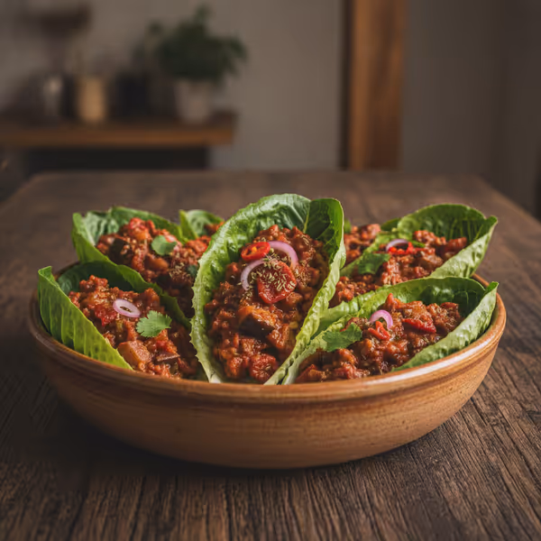 Vegansk chili sin carne i salatbåde