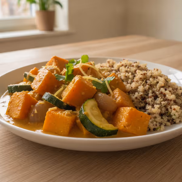 Vegansk græskarcurry med orientalsk quinoa