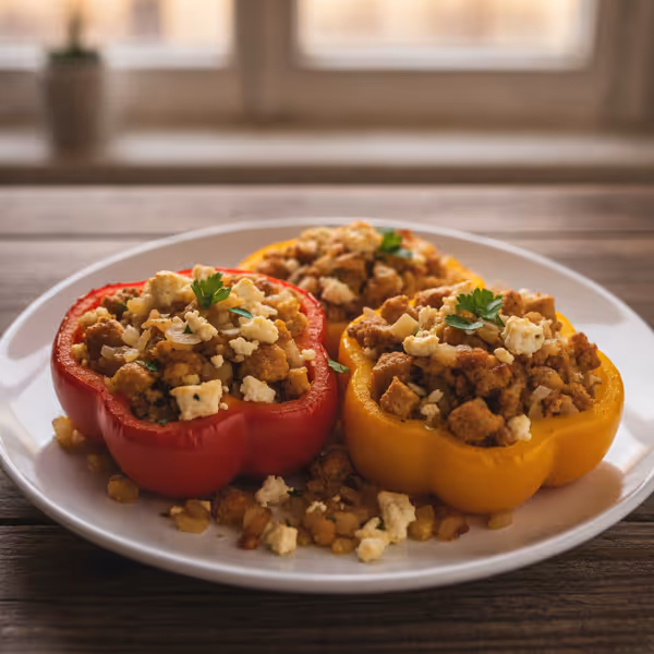 Vegetariske fyldte peberfrugter med tofu og fetaost